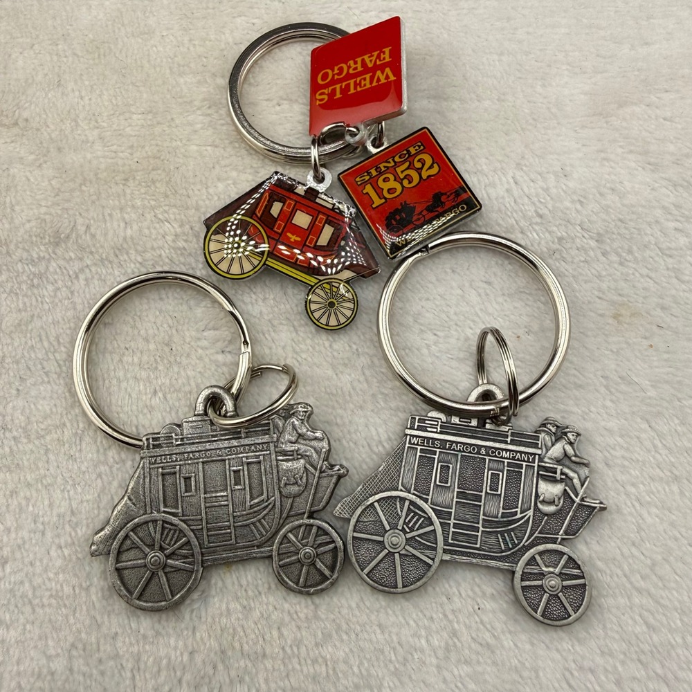 Vintage Wells Fargo Keychain Lot Silver Tone Enamel Stagecoach Western